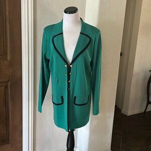 Vintage Womens Misook Cardigan Gold Buttons Designer Sprng Green 80s Small